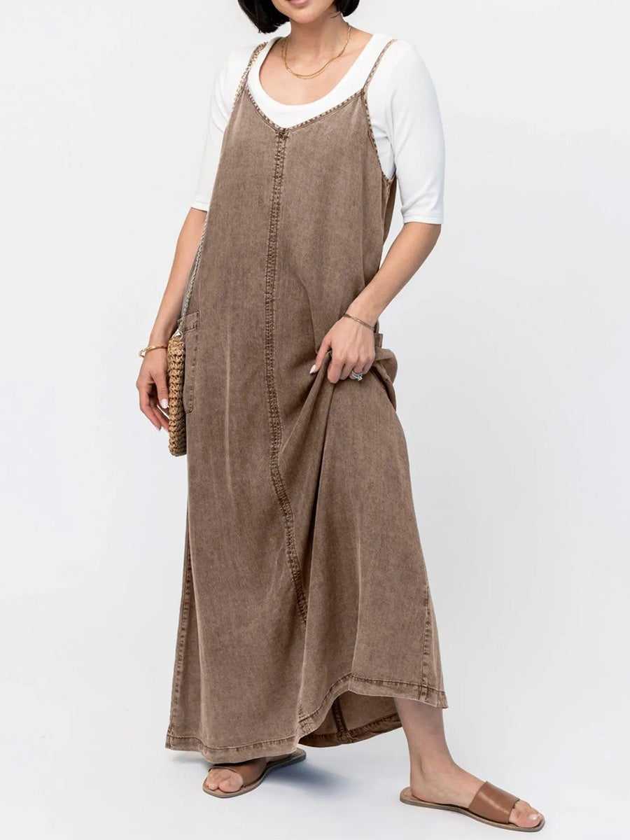 Vintage-Inspired Loose Fit Denim Maxi Dress