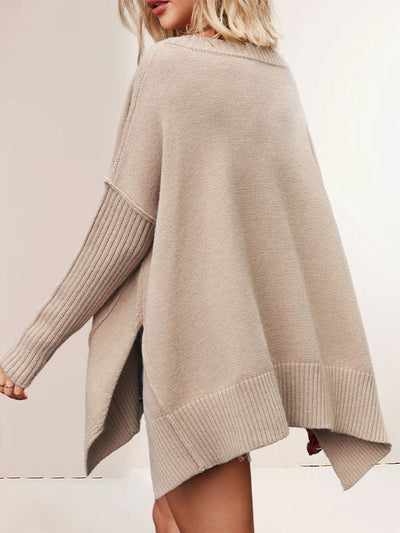 Women's V-Neck Asymmetrical Hem Oversized Sweater