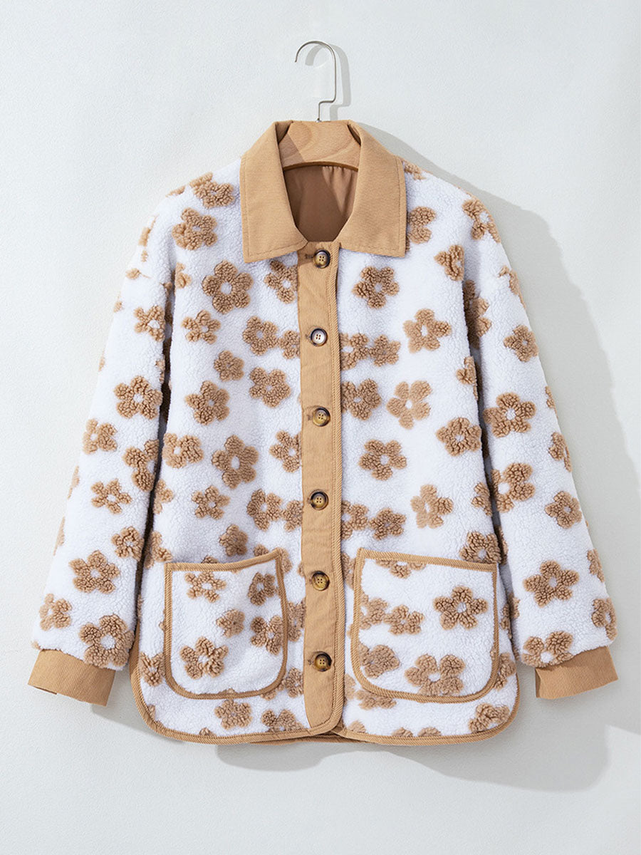Cozy Floral Fleece Button-Up Jacket
