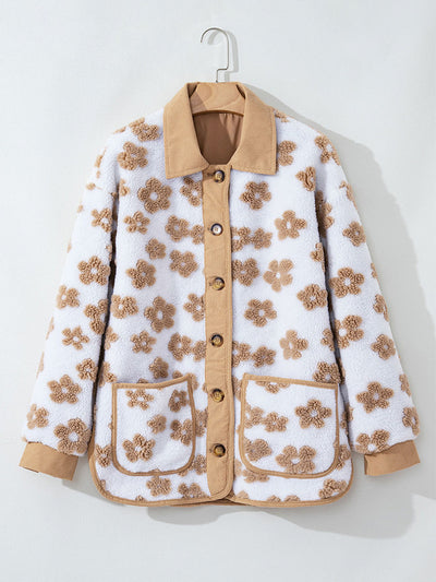 Cozy Floral Fleece Button-Up Jacket