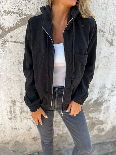 Women's Casual Corduroy Zip-Up Hooded Jacket