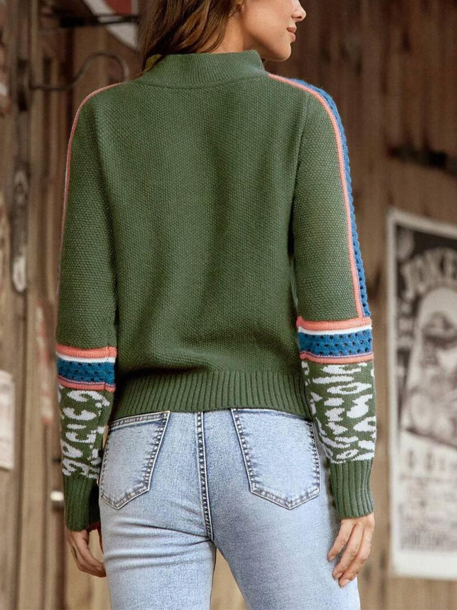 Colorblock Sleeve Knit Crewneck Sweater