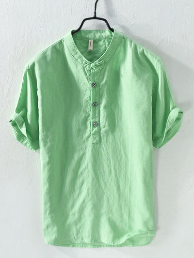 Men's Cotton And Linen Blended Stand Collar Short-sleeved T-shirt