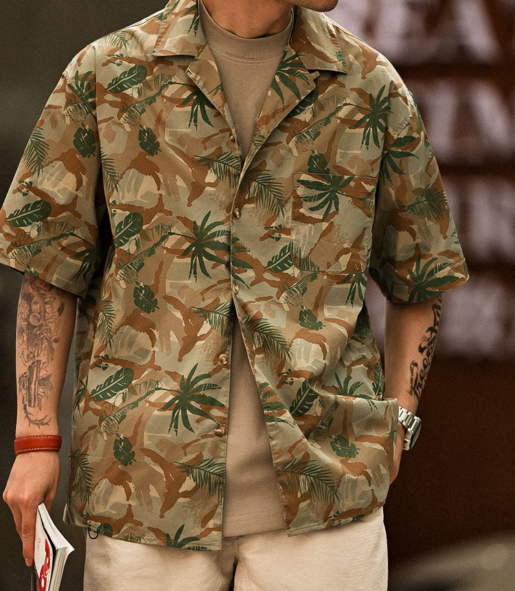Men's Camo Palm Leaf Print Short-Sleeve Shirt