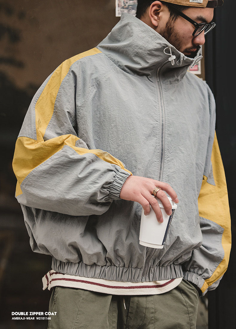 Men's Nylon Color-Block Windbreaker Jackets