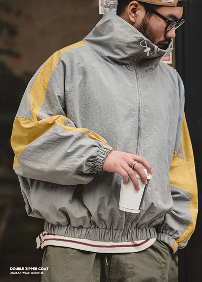 Men's Nylon Color-Block Windbreaker Jackets