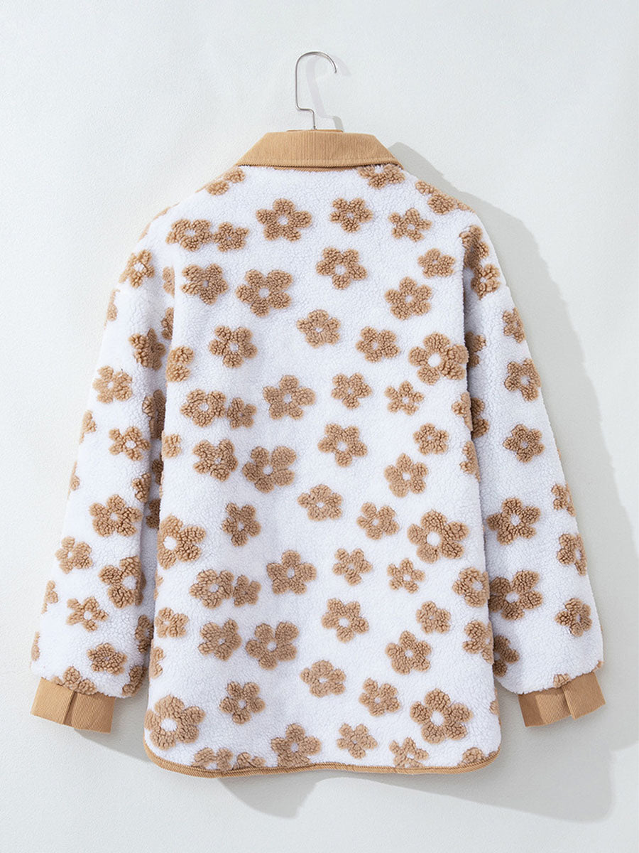 Cozy Floral Fleece Button-Up Jacket