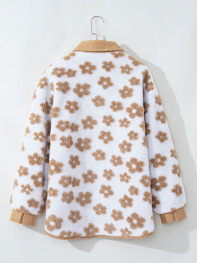 Cozy Floral Fleece Button-Up Jacket