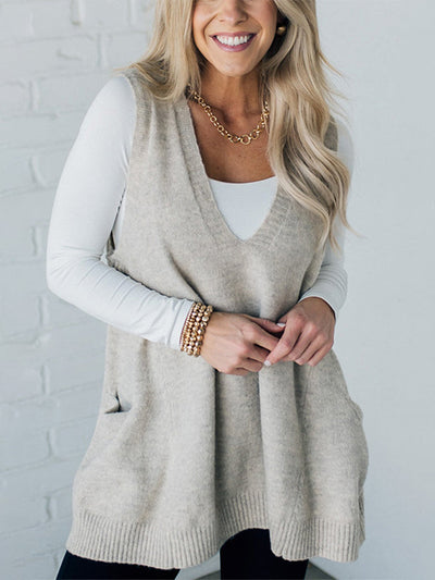 Cozy Knit V-Neck Pocket Sweater Vest