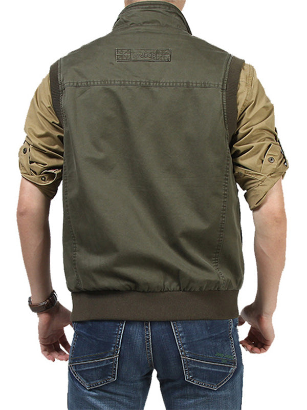 Men's Multi-Pocket Cotton Vest Utility Jacket