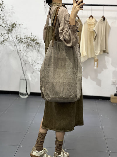 Vintage-Inspired Cargo Denim Overall Dress