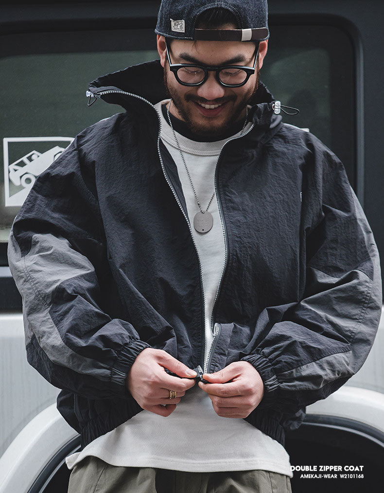 Men's Nylon Color-Block Windbreaker Jackets