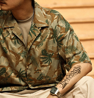 Men's Camo Palm Leaf Print Short-Sleeve Shirt