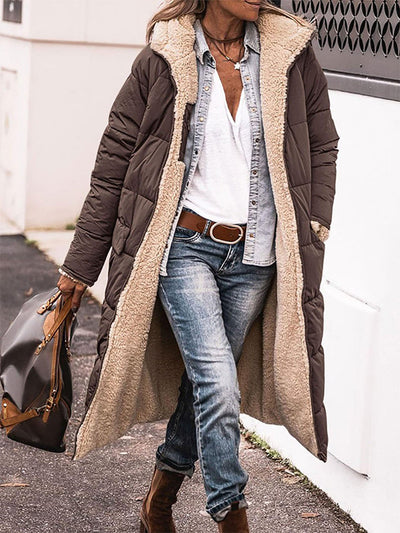 Women's Fleece Reversible Coat Warm Hooded Long Sleeve Jacket