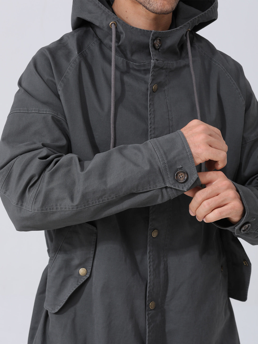 Men's Hooded Parka Jacket with Adjustable Drawstrings