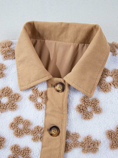 Cozy Floral Fleece Button-Up Jacket