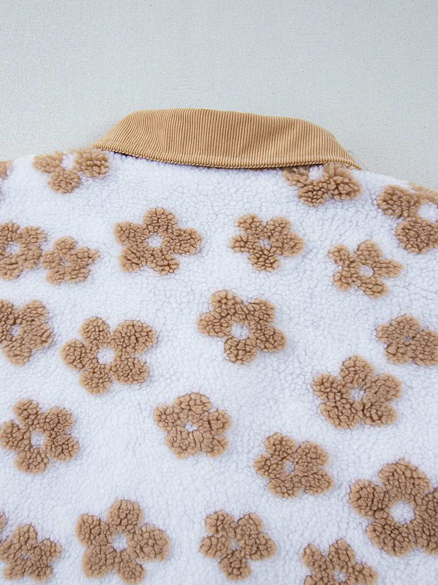 Cozy Floral Fleece Button-Up Jacket