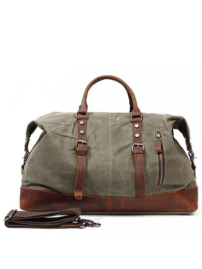 Vintage-Inspired Waxed Canvas Leather Holdall Bag