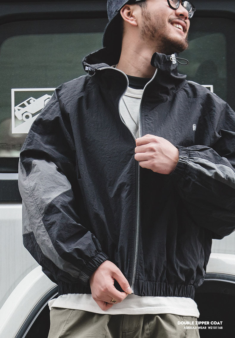 Men's Nylon Color-Block Windbreaker Jackets