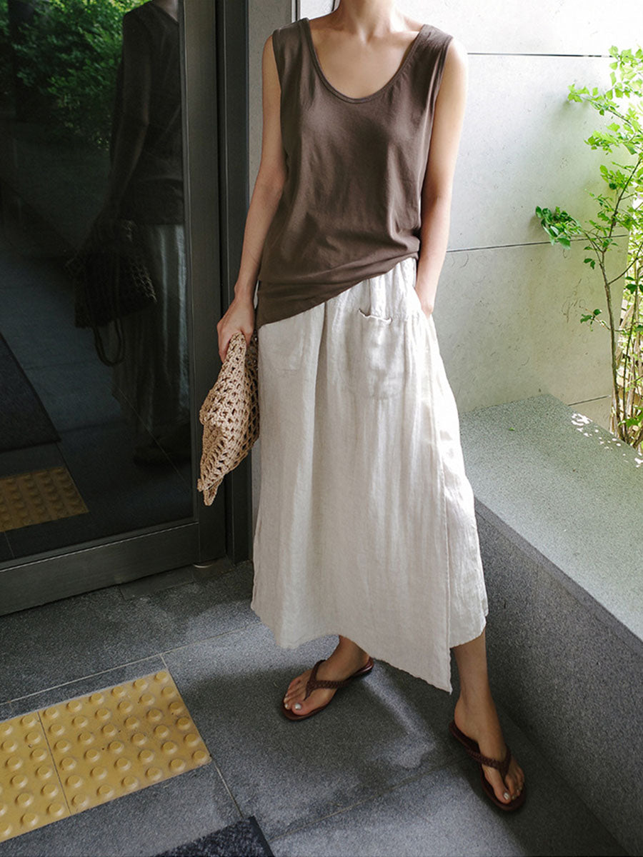 Linen Wide-leg Culottes with Pockets