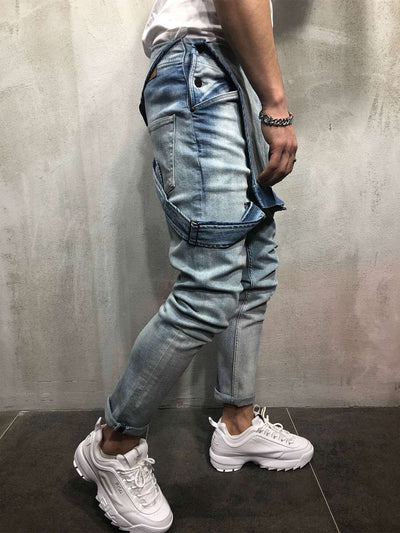 Men's Skinny Fit Distressed Denim Overalls