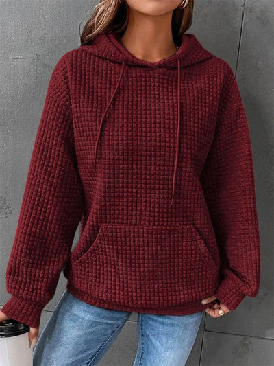 Solid Color Waffle Round Neck Long Sleeve Sweatshirt