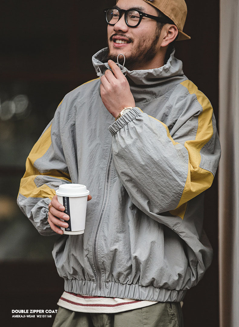 Men's Nylon Color-Block Windbreaker Jackets