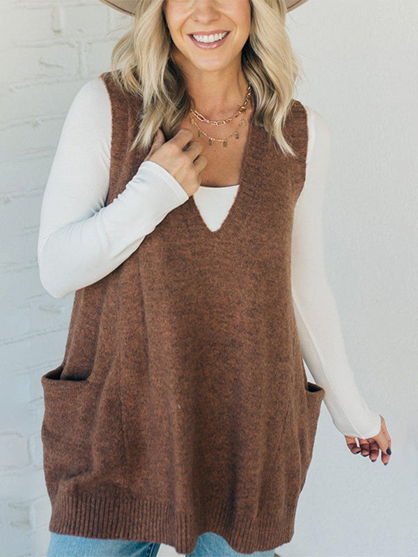 Cozy Knit V-Neck Pocket Sweater Vest