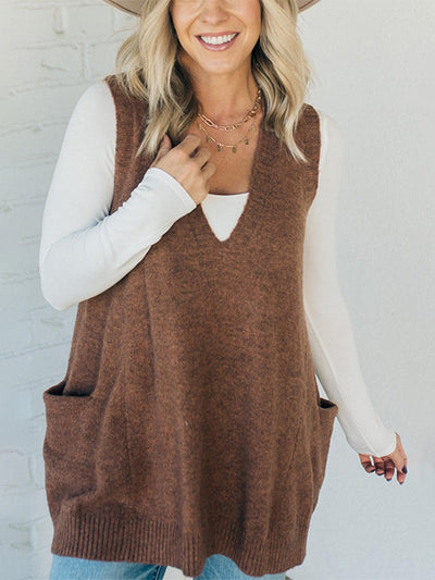 Cozy Knit V-Neck Pocket Sweater Vest