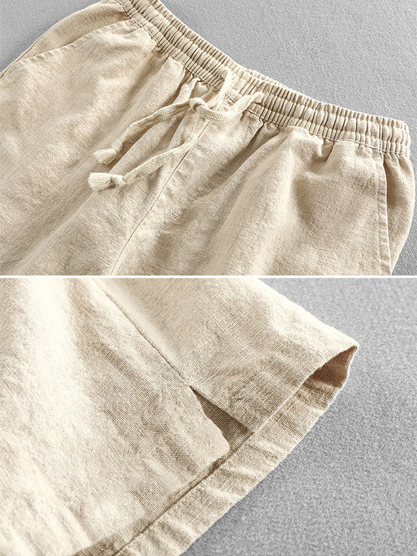 Men’s Drawstring Cotton and Linen Blend Casual Shorts