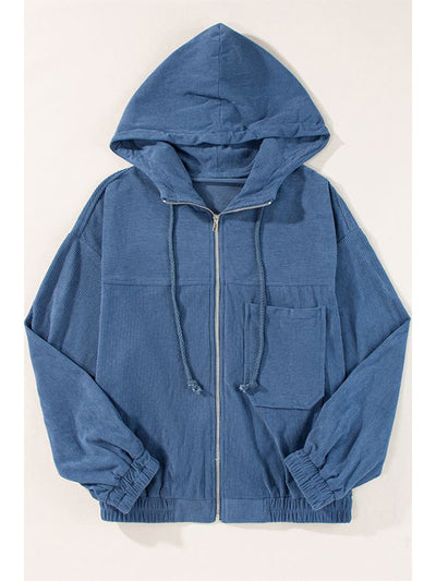 Women's Casual Corduroy Zip-Up Hooded Jacket