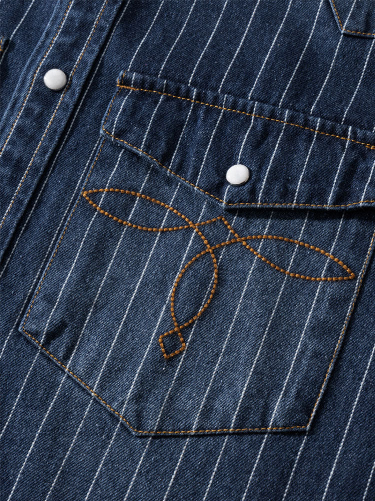 Men’s Vintage-Inspired Striped Denim Shirt