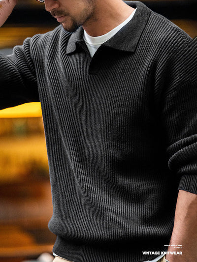 Men's Polo Collar Knit Sweater