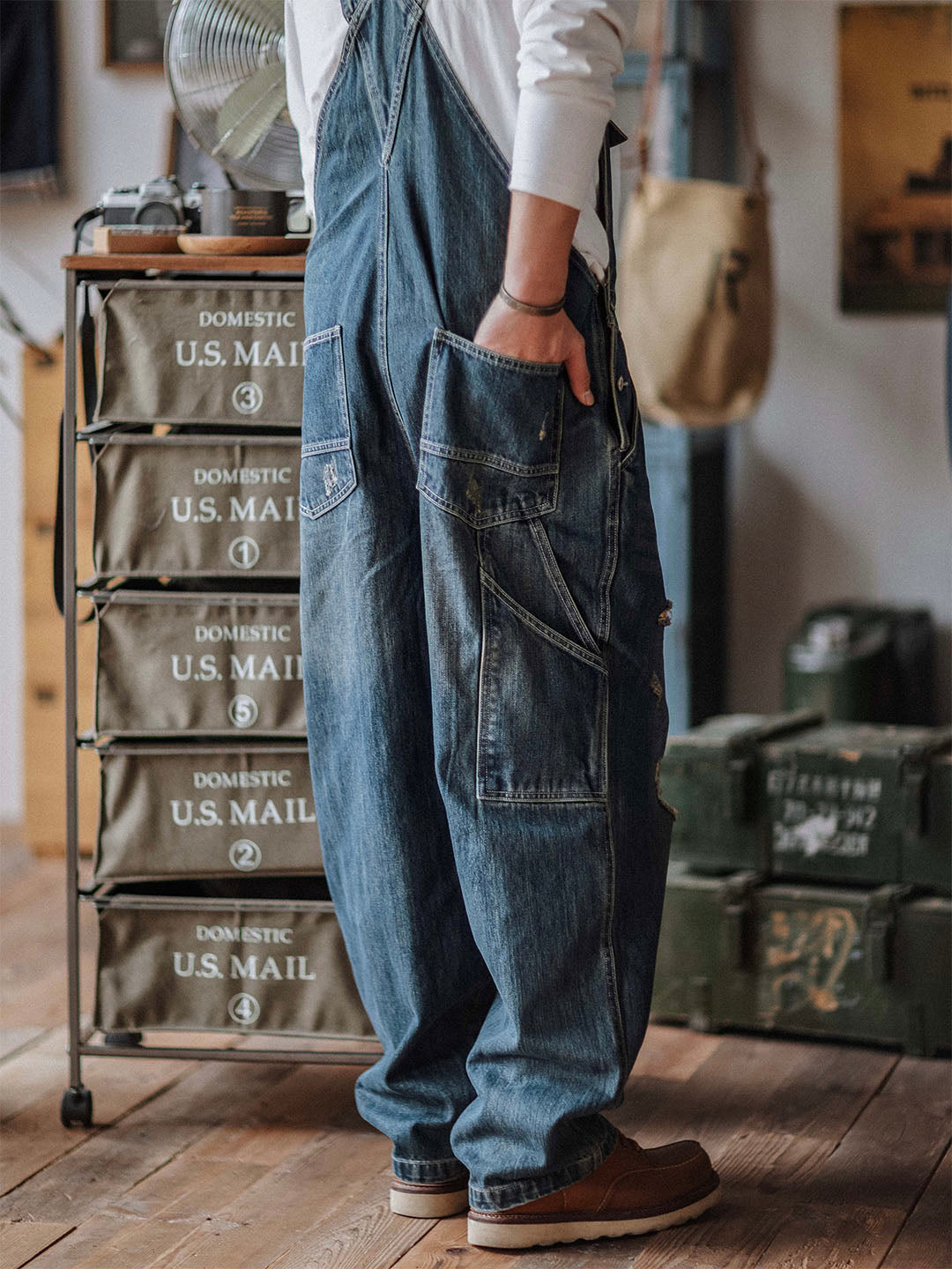 Artisan Distressed Denim Bib Overalls