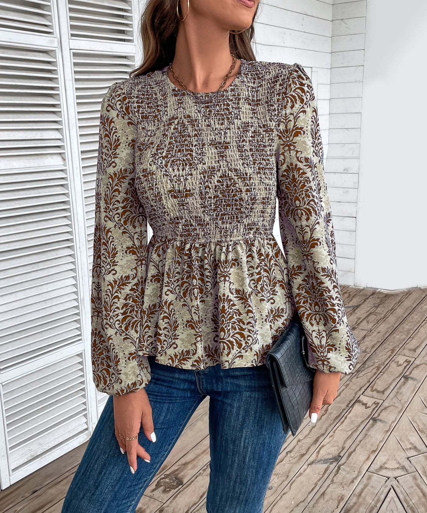 Women's Floral Print Smocked Peplum Top