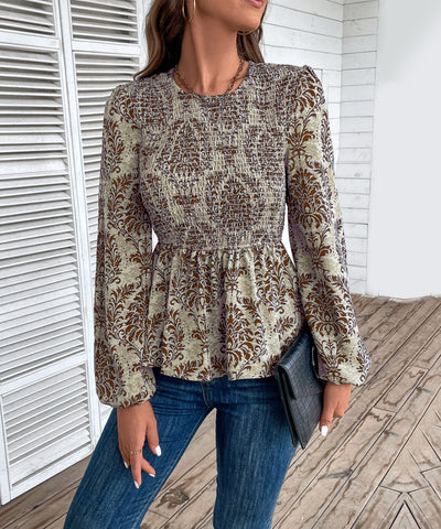Women's Floral Print Smocked Peplum Top