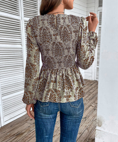 Women's Floral Print Smocked Peplum Top