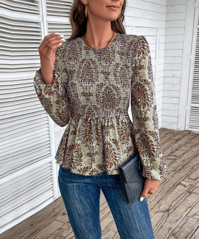 Women's Floral Print Smocked Peplum Top