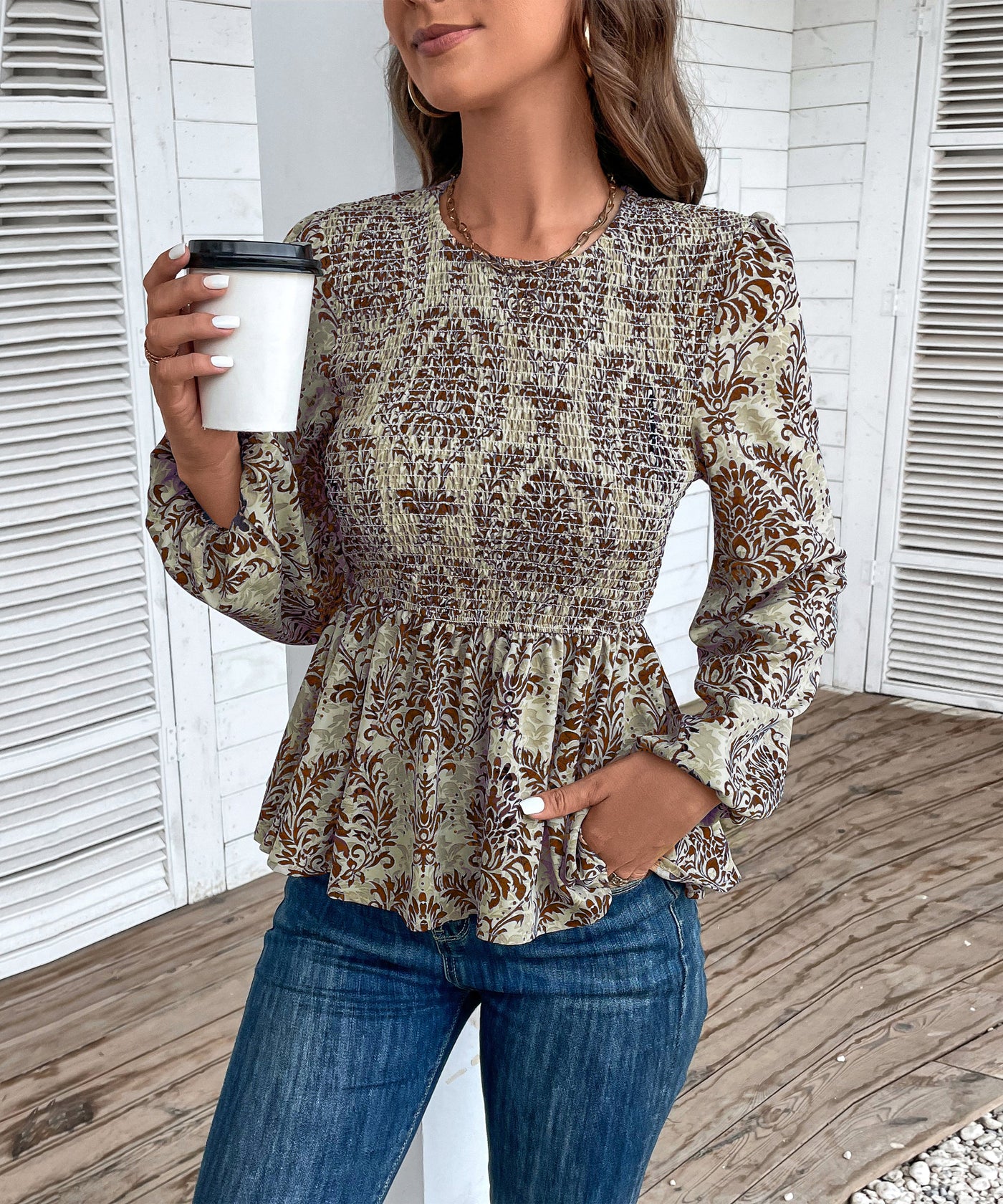 Women's Floral Print Smocked Peplum Top