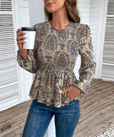 Women's Floral Print Smocked Peplum Top