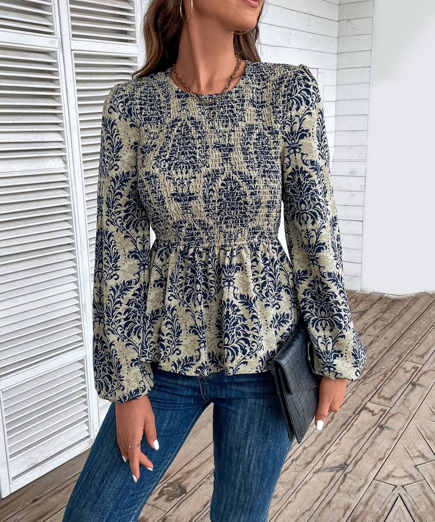 Women's Floral Print Smocked Peplum Top