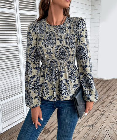 Women's Floral Print Smocked Peplum Top