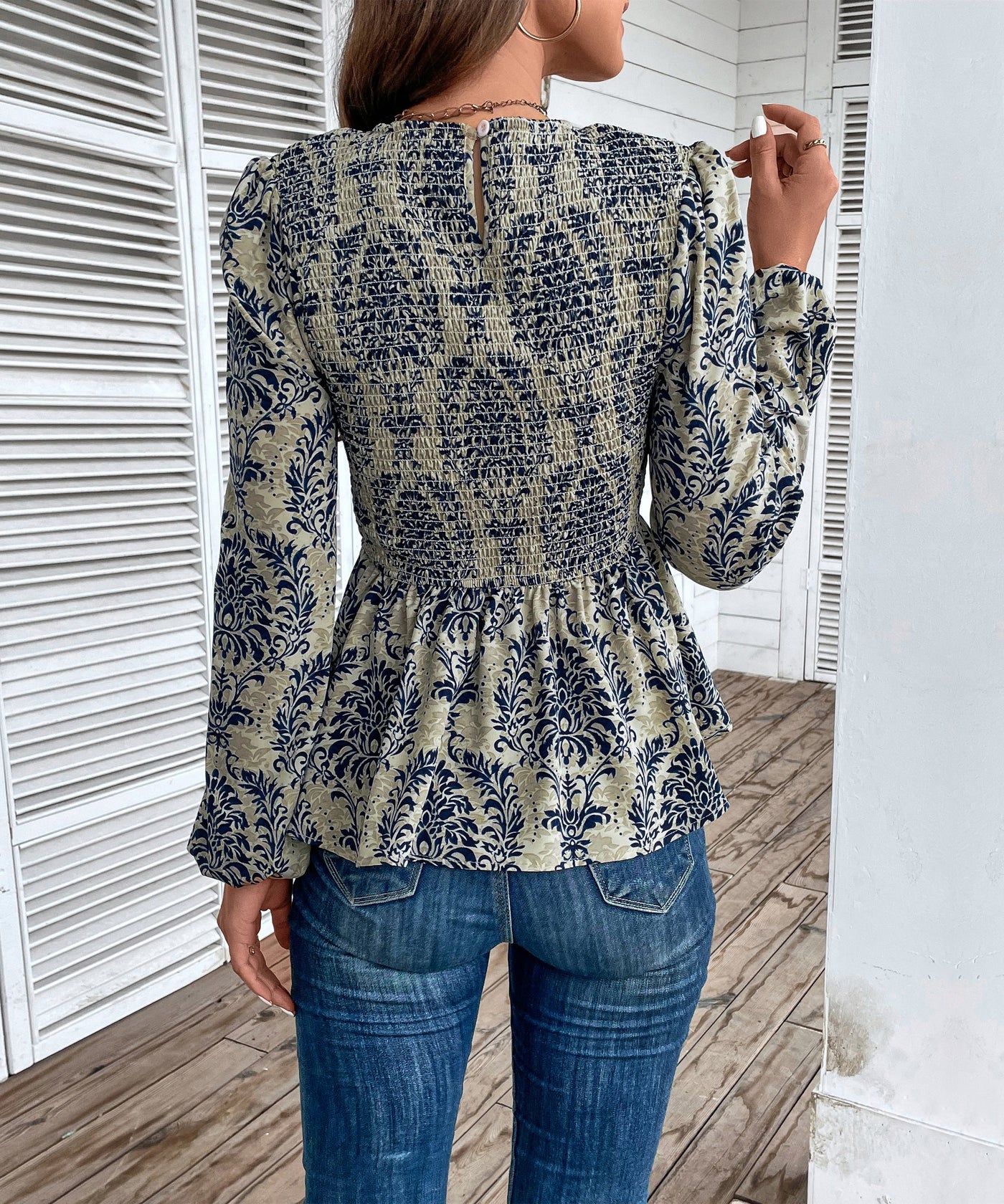 Women's Floral Print Smocked Peplum Top