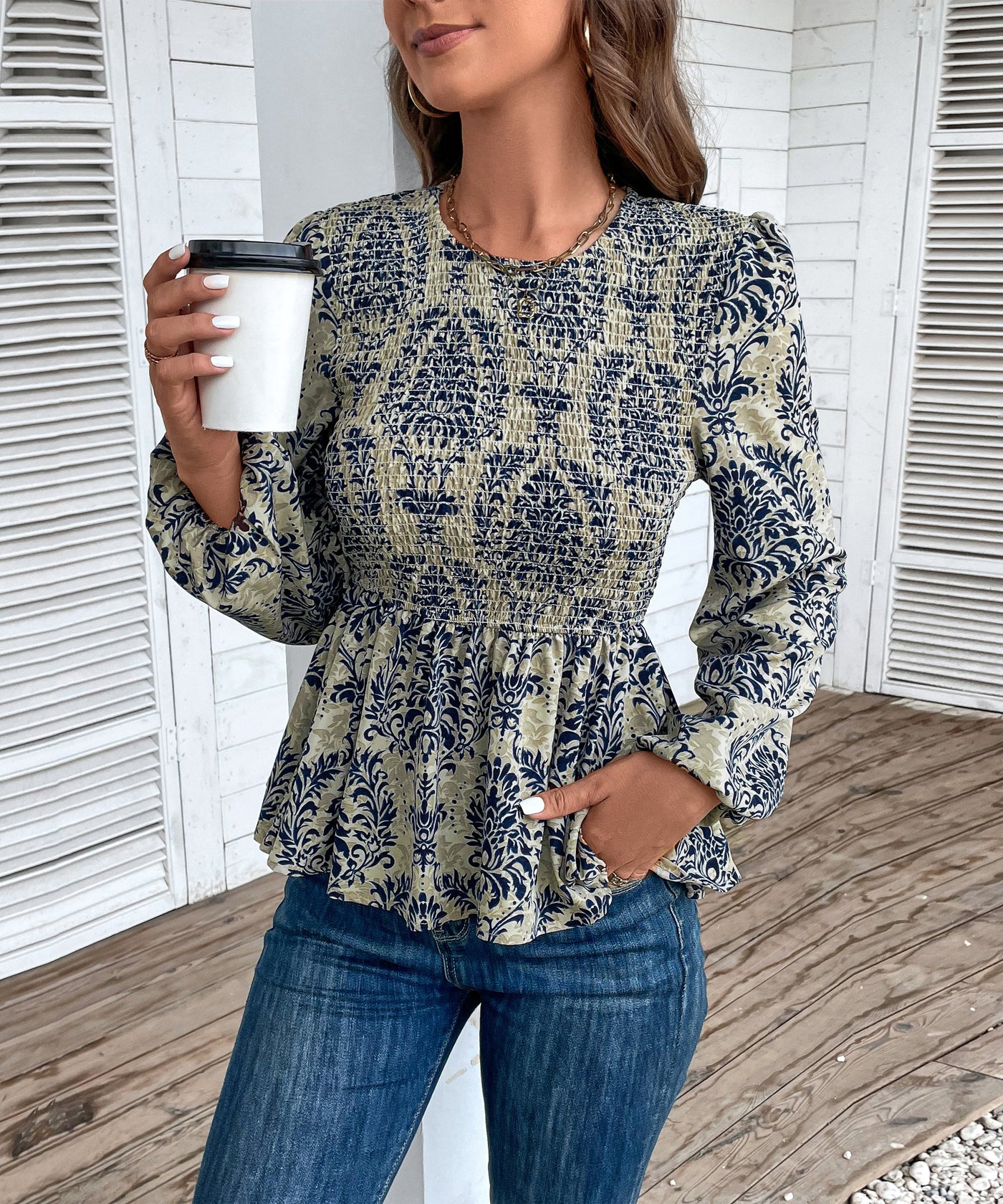 Women's Floral Print Smocked Peplum Top