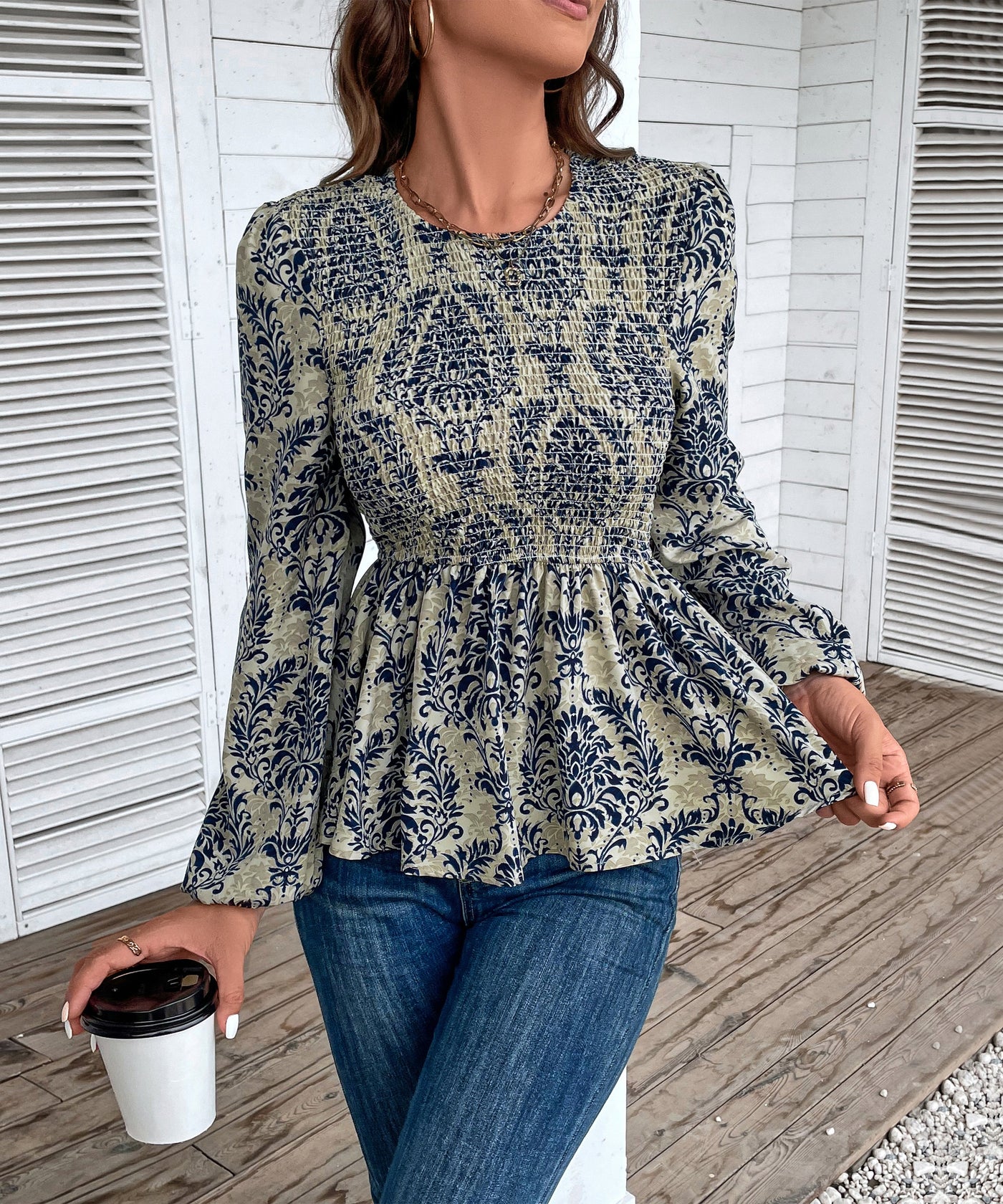 Women's Floral Print Smocked Peplum Top