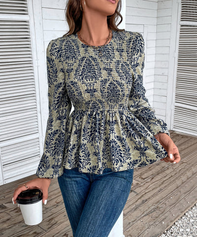 Women's Floral Print Smocked Peplum Top