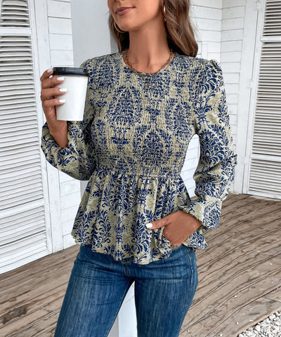 Women's Floral Print Smocked Peplum Top