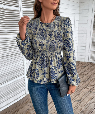 Women's Floral Print Smocked Peplum Top