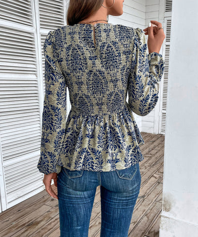 Women's Floral Print Smocked Peplum Top