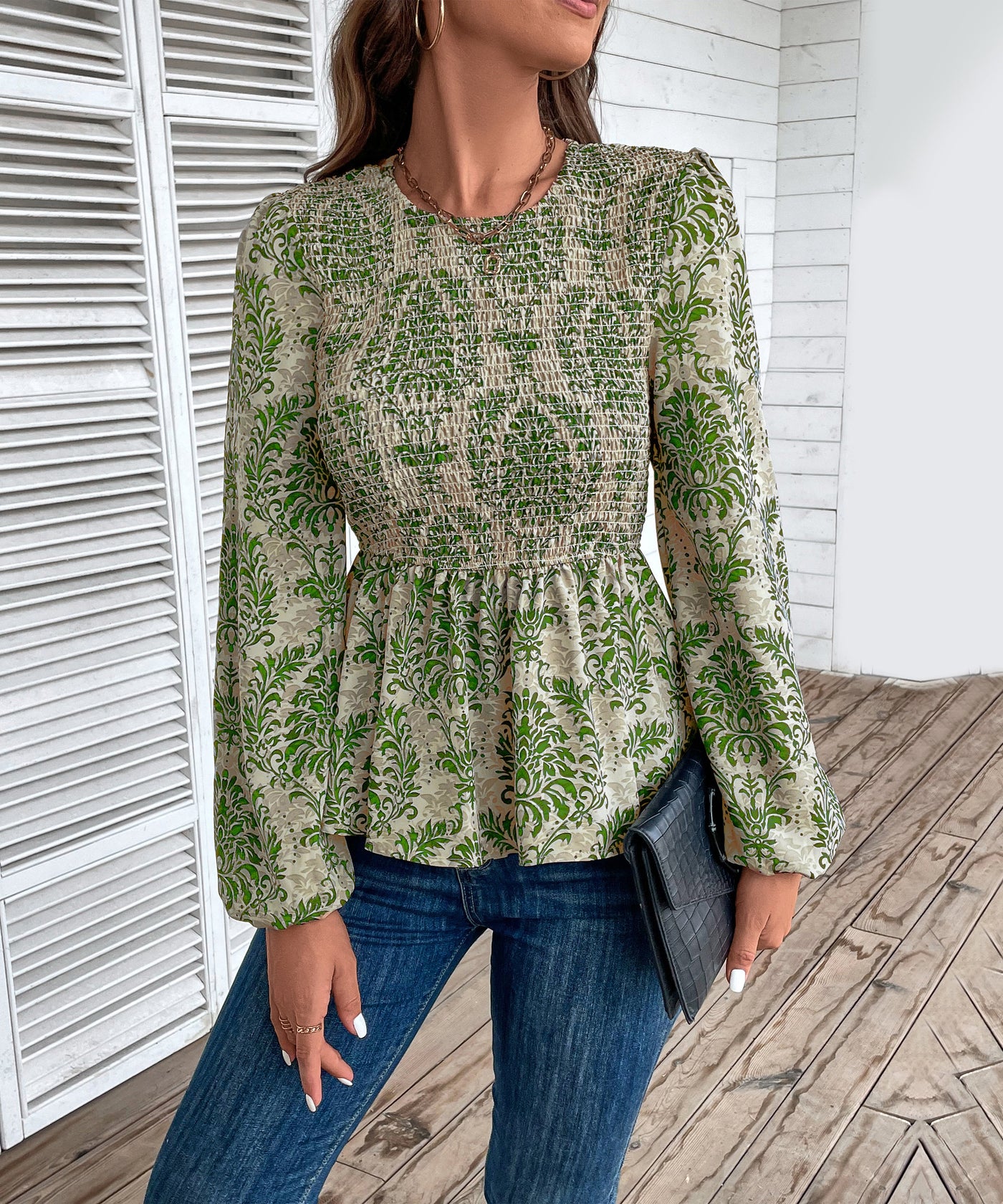 Women's Floral Print Smocked Peplum Top